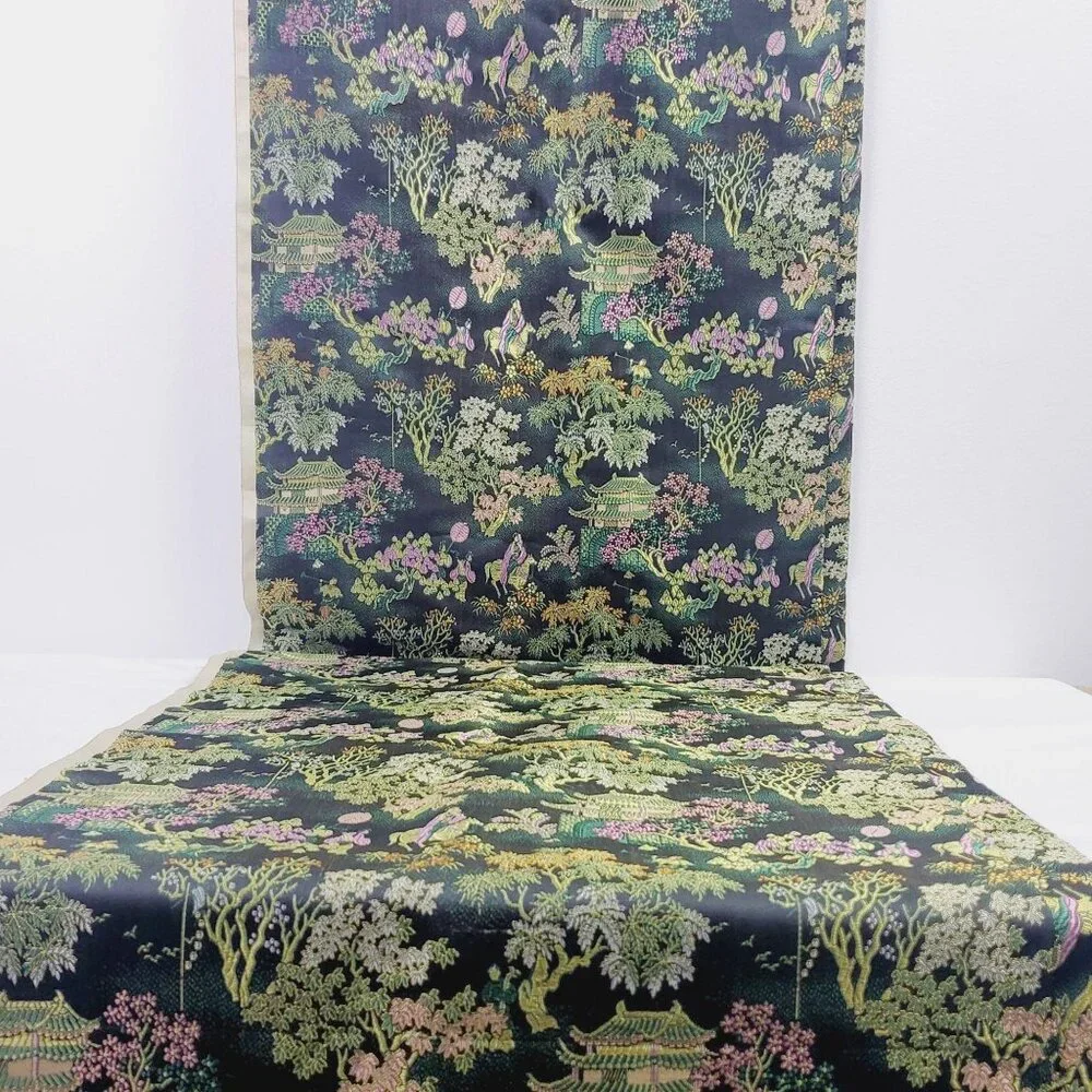 Vtg 100% Silk Brocade Jacquard Fabric By Yard - Picture 2 of 6
